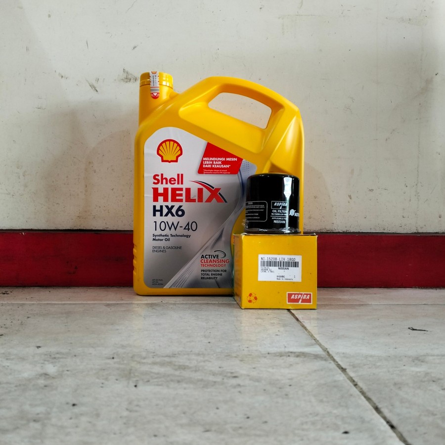 Paket Oli Shell Helix HX6 10W-40 + Filter Oli Livina, Serena, Evalia