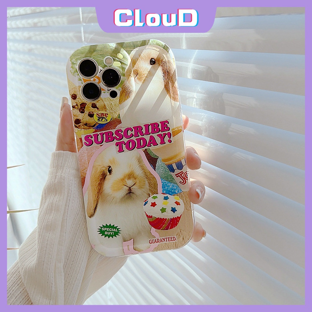 IPHONE Kartun Indah Kelinci Kue Telepon Case Kompatibel Untuk Iphone7 6S 8 6 Plus 11 14 13 12 Pro MAX XR X XS MAX SE 2020 Airbag Shockproof Lembut Silicon TPU Ins Cute Bear Graffiti Cover