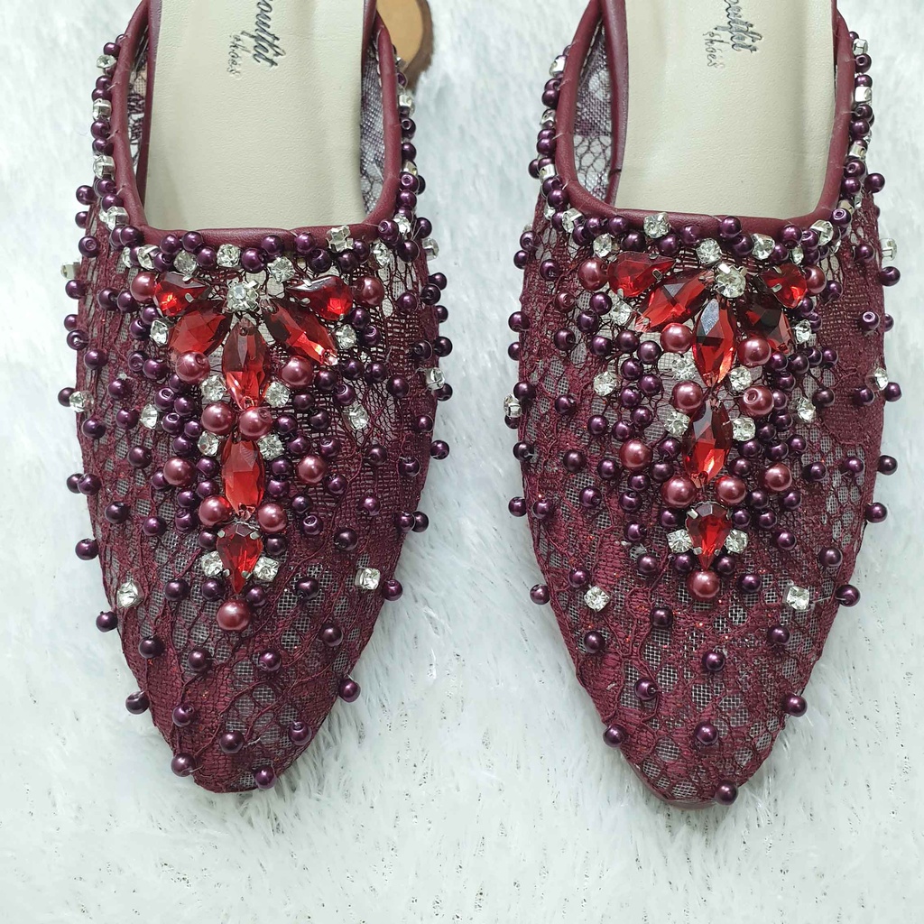 Sepatu wedding pesta Cantik Asri Burgundy 7cm tahu