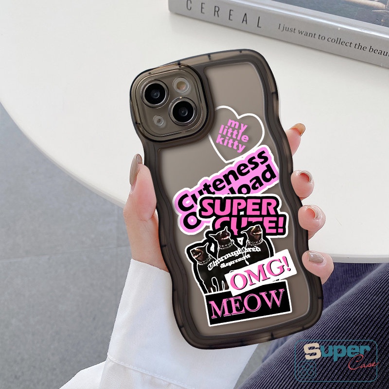 Soft Case Tepi Bergelombang Untuk OPPO A17 A57 A17K A3s A12 A16K A95 A96 A15 A54 A74 A78 A16 A16s A55 A96 A5 A9 A52 A5s A7 Reno 8T 7 6 8Z A77 A77s A1k A53 Stiker Trendy Case Kucing Label