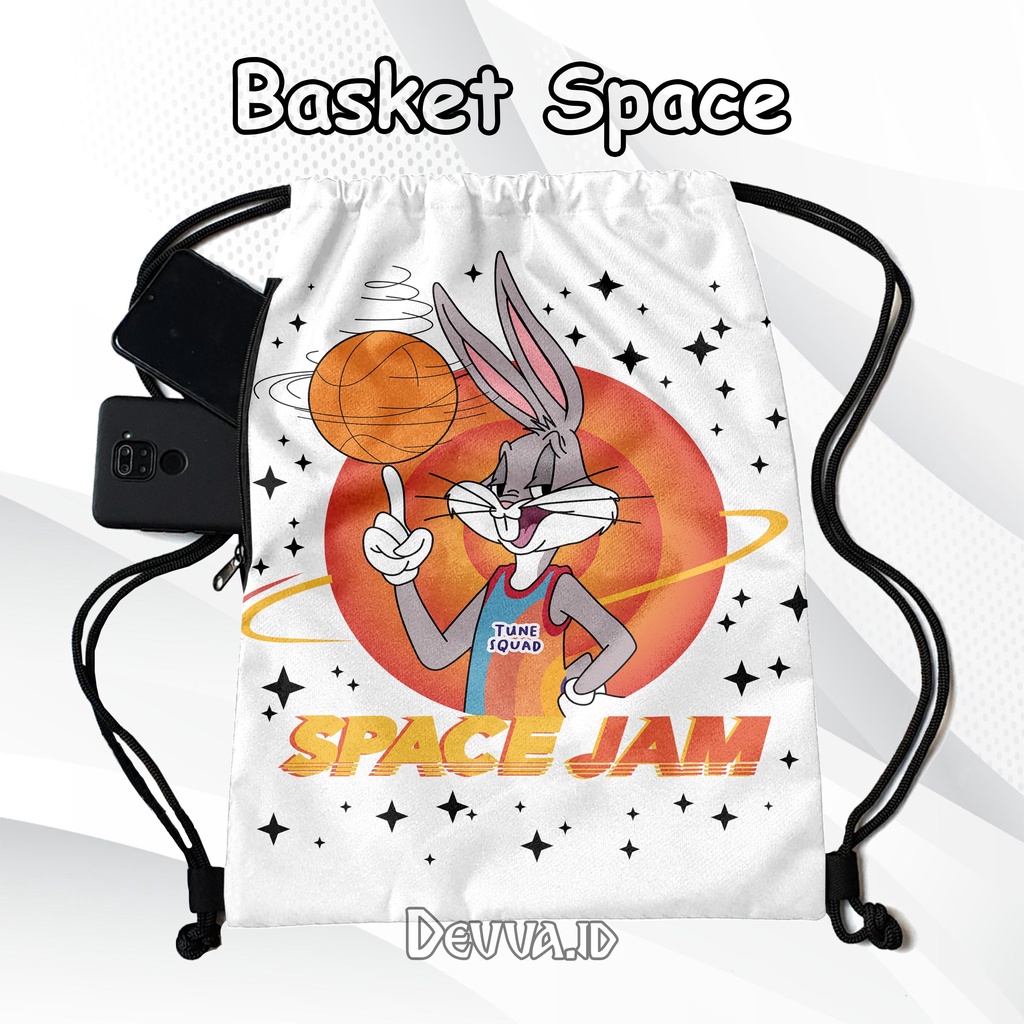 Tas Serut Anti Air String Bag Full Print Pria Dan Wanita Motif Basket Space Tas Sekolah Tas Olahraga