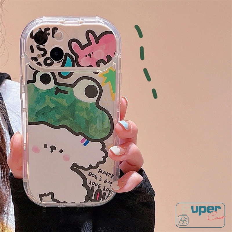 IPHONE Kompatibel Untuk Iphone11 12 13 7Plus 8Plus XR 14 Pro Max14 Plus X XS MAX SE 2020 Lucu Kartun Hewan Kodok Anjing Kelinci Lembut Kreatif Flip Make Up Cermin Graffiti Case