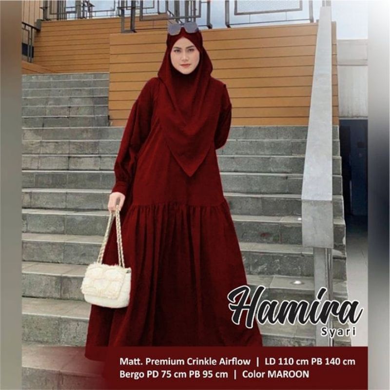 setelan gamis jilbab bergo syari rayon crinkle airflow