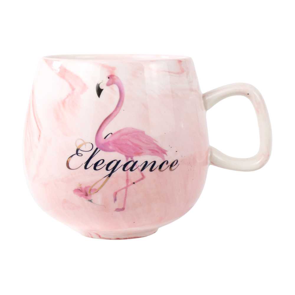 Gelas Cangkir Kopi Keramik Coffee Mug Desain Aesthetic Flamingo warna Pink 320ml