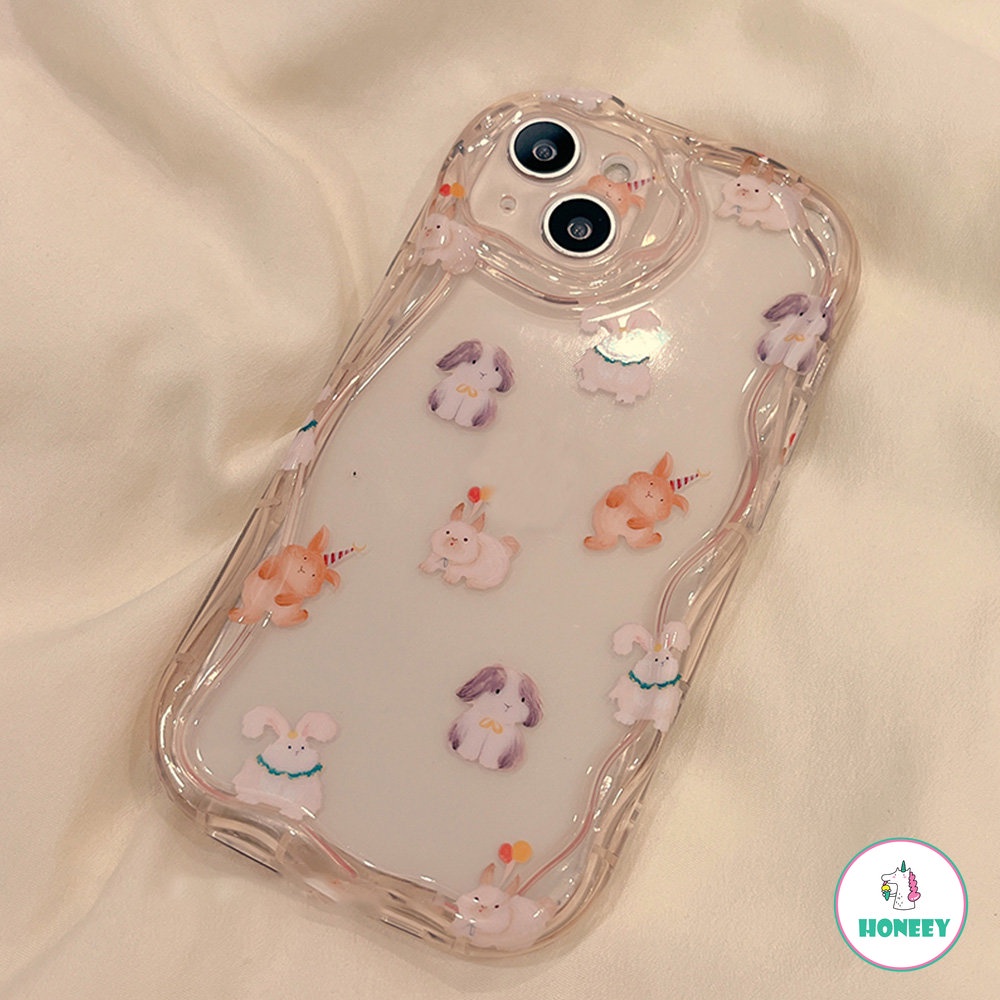 Girly Pinkish Casing Ponsel Kelinci Layar Penuh Kompatibel Untuk iPhone 14 Pro Max13 12 11 Pro Max Shockproof Cairan Lembut Silicon Penutup Belakang