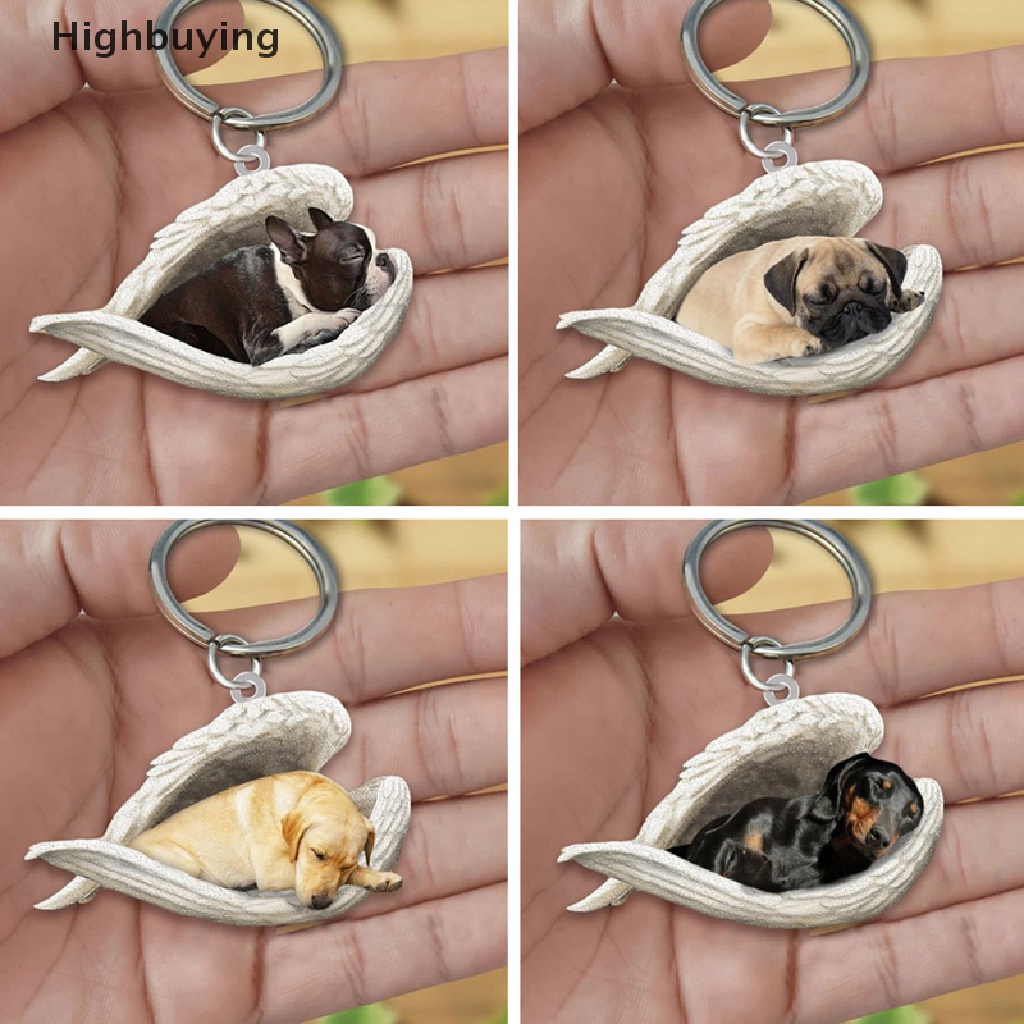 Hbid Akrilik Tidur Anjing Malaikat Liontin Anjing Keranjang Gantungan Kunci Keychain Rings Perhiasan Glory