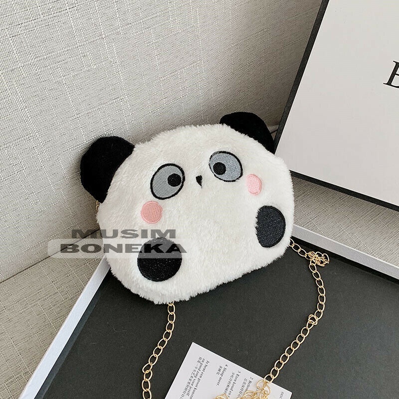 Tas Selempang Panda Bulu / Tas Boneka Panda Rante Terbaru Korean Style