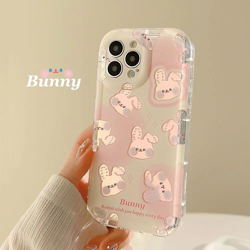 IPHONE Ins Pola Kelinci Cocok Untuk Iphone14 14pro 14plus 13 13mini 13pro 13prm iPhone12 7Plus 8Plus Xr XS 13 12mini Pro Max Empat Sudut Casing Ponsel Transparan Tahan Guncangan