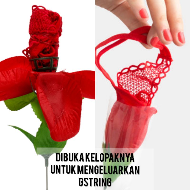 Hadiah Kado Valentine Bunga Mawar Rose Celana Dalam Renda Wanita Sexy Lace G String Lingerie