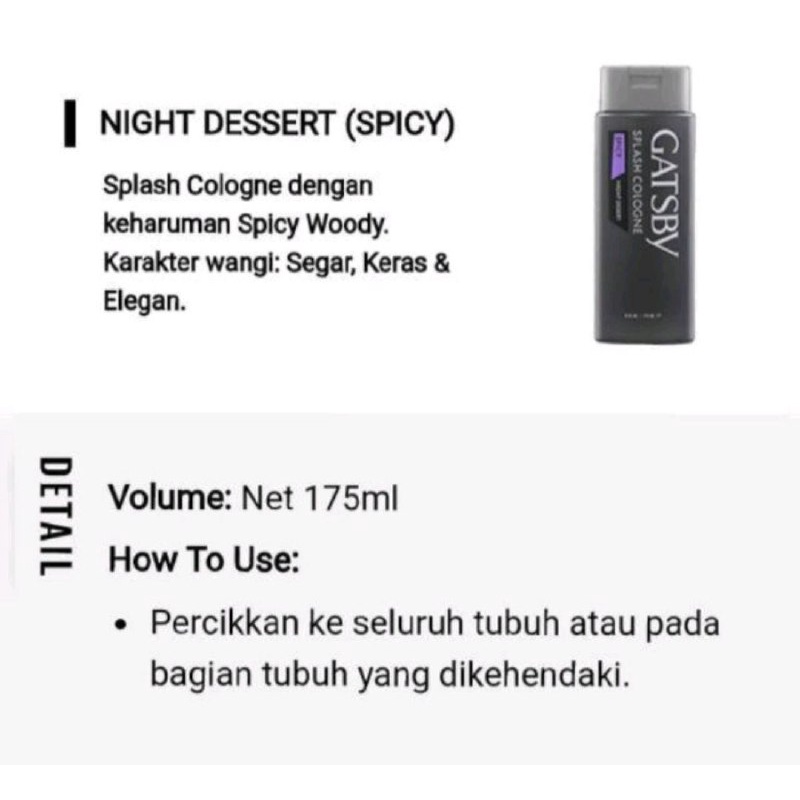 GATSBY COLOGNE 175ML / GATSBY MINYAK WANGI / PARFUM PRIA GATSBY 175ML