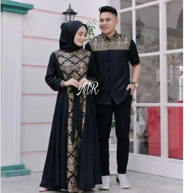 BAJU COUPLE PASANGAN MUSLIM BATIK KONDANGAN LEBARAN TERBARU ORI T64654UY