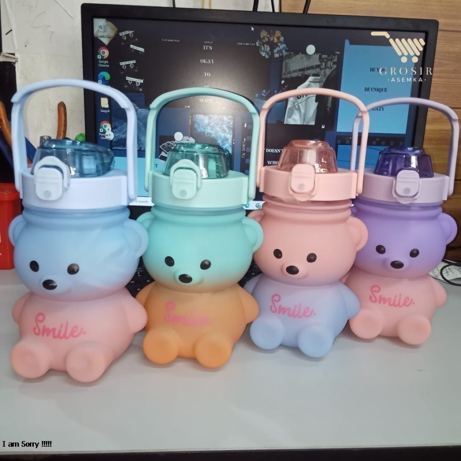 botol motif minum beruang gradasi 1.4 liter imut dan lucu