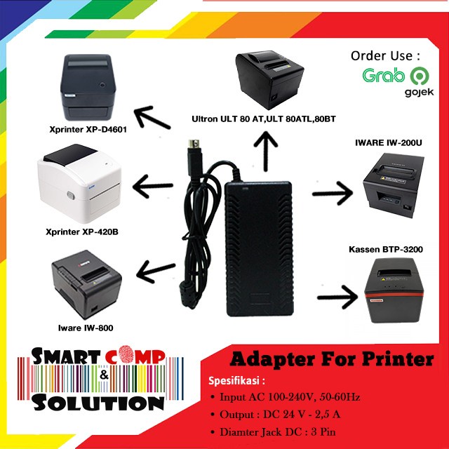 POWER SUPPLY / ADAPTOR For PRINTER BARCODE XPRINTER 24V 2.5A