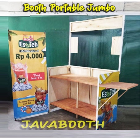 Booth Portable Kayu  150x90x45cm Bonus Sayap Samping+Rak Depan / Rak Display