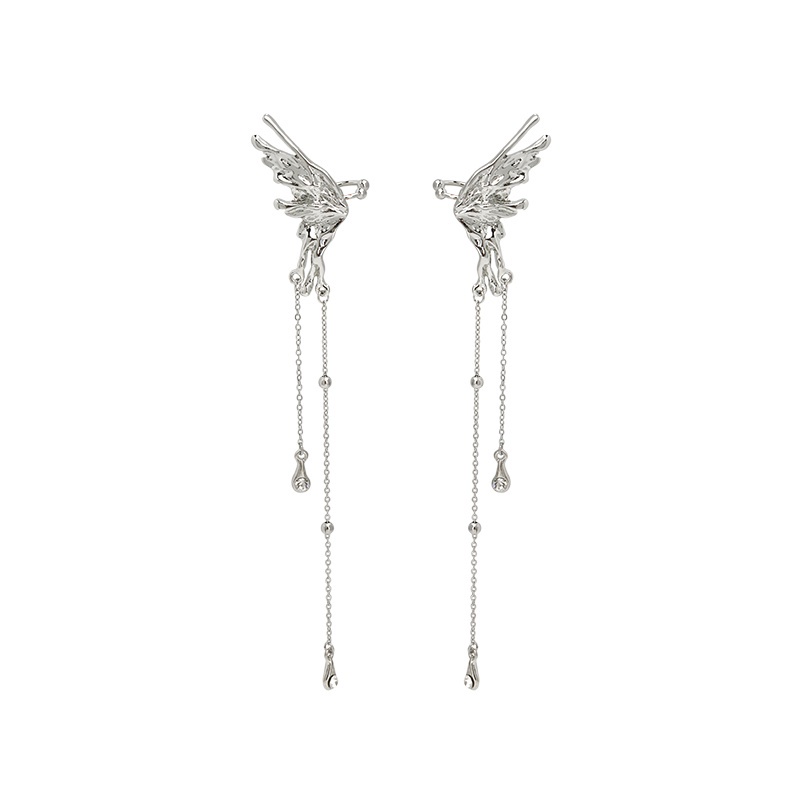 YEEZII Y2k butterfly Rumbai Anting Untuk Wanita Keren Logam Perak Klip Earring Perhiasan Aksesoris