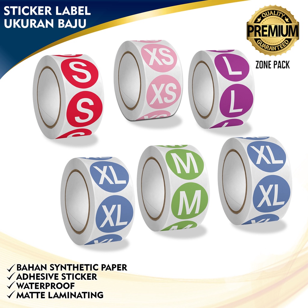 1 roll (500 pcs)  Stiker Label Ukuran baju | Stiker Label Size Baju | Label Stiker Size Baju| Stiker
