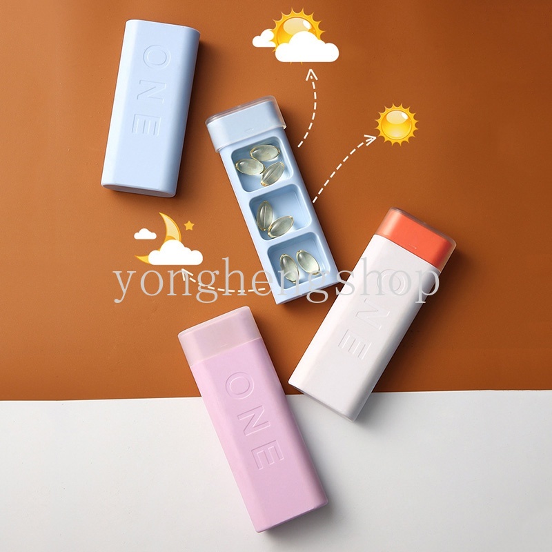 Kotak Organizer Obat Pil Portable Dengan 3 Sekat Untuk Travel Drug