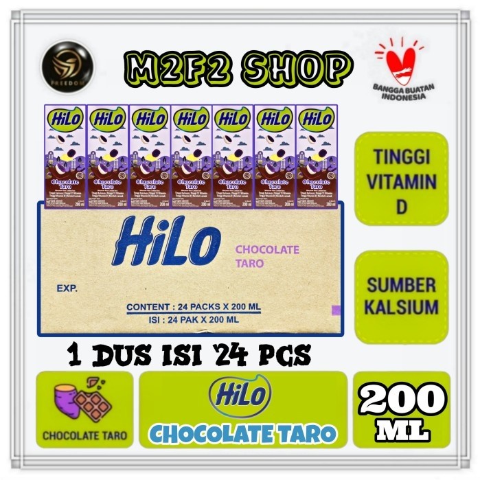 HiLo Susu Cokelat Chocolate Taro Kotak UHT - 200 ml (Kemasan Karton)