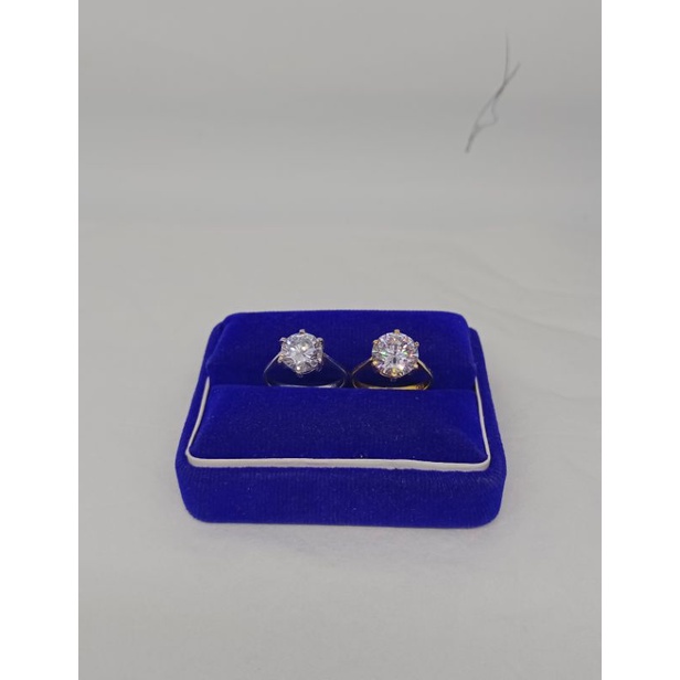 cincin solitaire (desi) mata putih/perak asli silver 925 lapis emas/perhiasan fashion wanita terbaru