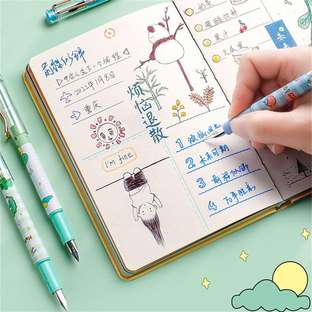 Lanfy Fountain Pen Kawaii Perlengkapan Sekolah EF 0.38 mm Biru Tinta Diganti Pulpen Inking Siswa