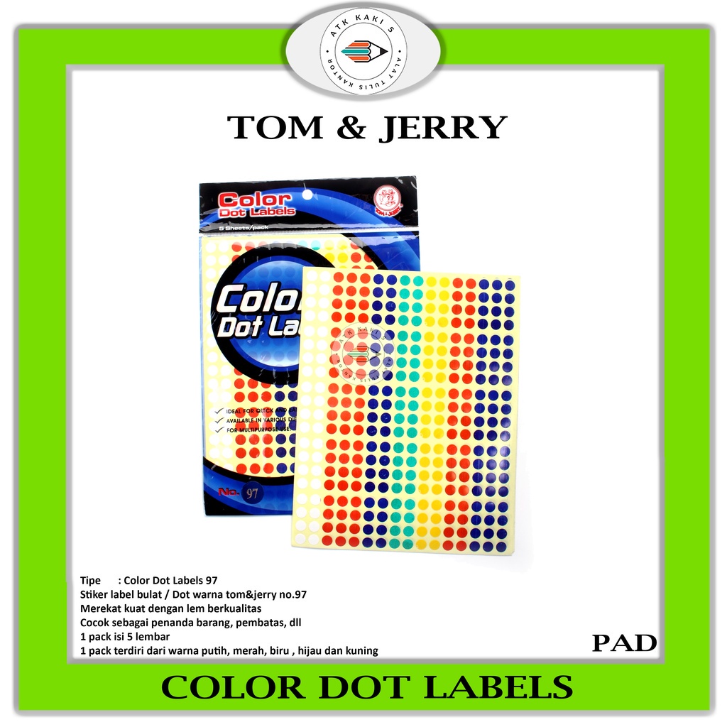 

TOM & JERRY - Label Color Dot 97 - Stiker Label Bulat - Pad