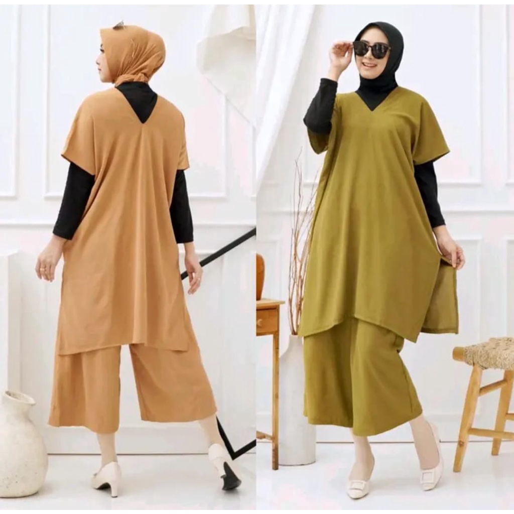 setelan wanita viral terbaru ootd 2023 one set nagita slavina long square kekinian rayon crinkle air
