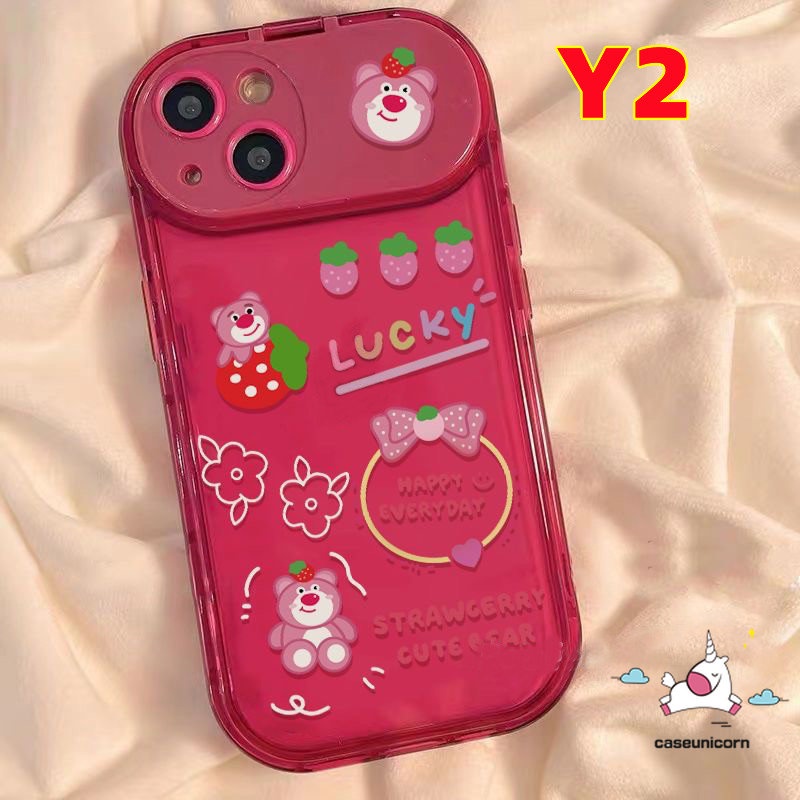 IPHONE Casing Ponsel Cermin Make Up Flip Kreatif Kompatibel Untuk Iphone11Xr13 12 14 Pro Max7 8 14 Plus X XS MAX SE Kartun Toy Story Strawberry Bear Manyo Alien Soft TPU Silicon Case