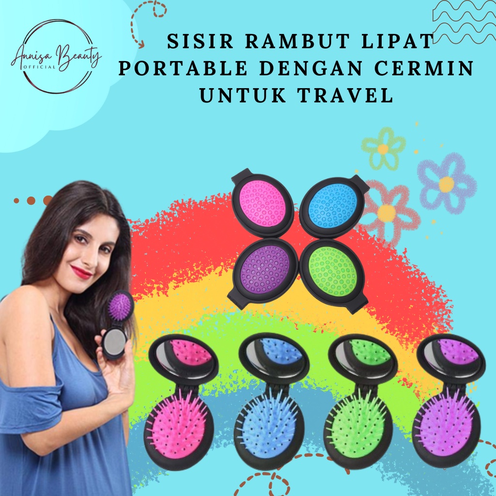 [100% ORIGINAL] Sisir Rambut Lipat Portable Dengan Cermin Untuk travel