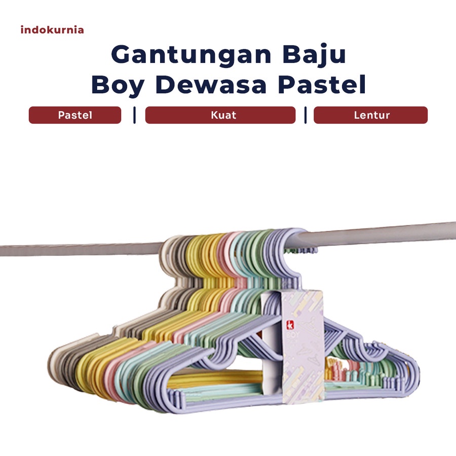 IK - 6PCS GANTUNGAN BAJU PLASTIK BOY PASTEL MACARON HANGER TERMURAH