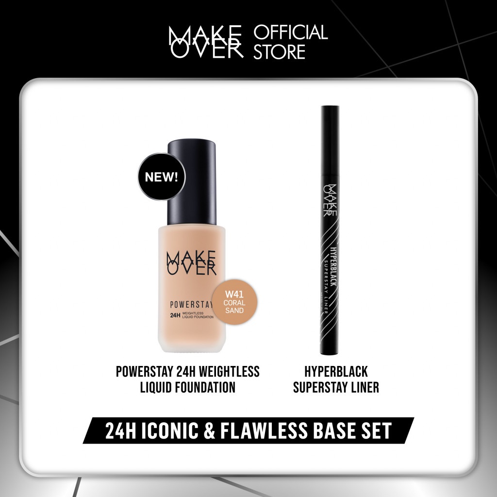 Make Over 24H Iconic &amp; Flawless Base :   Powerstay 24H Weightless Liquid Foundation, Hyperblack Superstay Liner