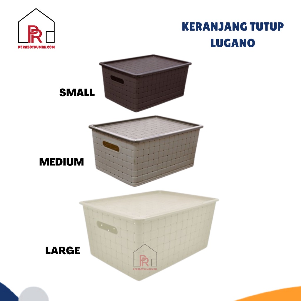 Kotak Keranjang Tutup Lugano / Box Anyam Plastik Tempat Penyimpanan Serbaguna Aesthetic