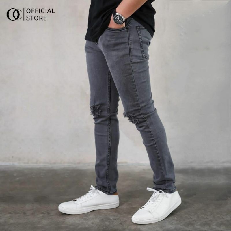 Celana Panjang Jeans Sobek Pria Stretch Premium