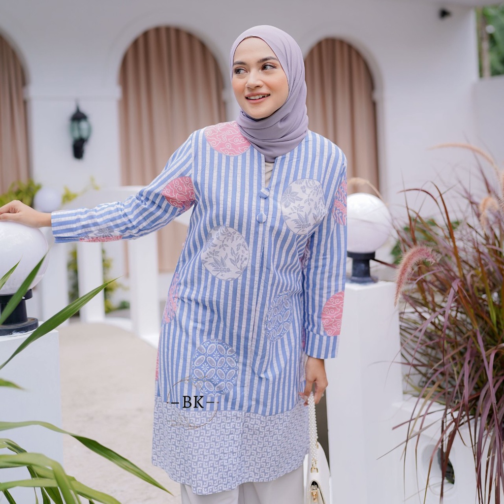 Tunik Batik Wanita Modern Atasan Batik Kerja Kantor Wanita Batik Soft Pastel