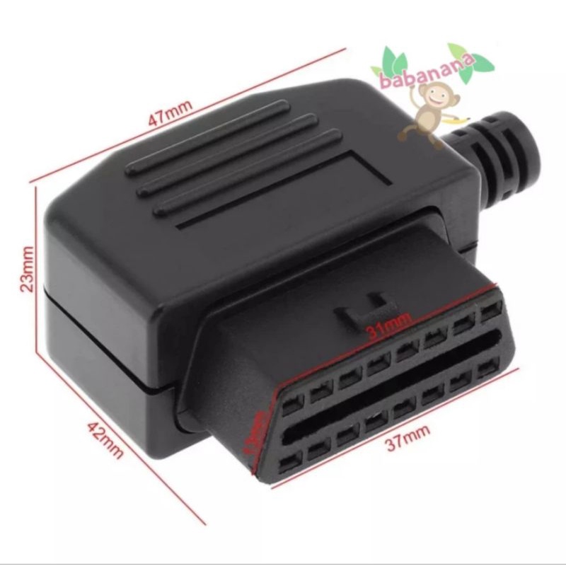 Housing OBD 16Pin Female Connector Rumah Car Diagnostic Cable Siku L
