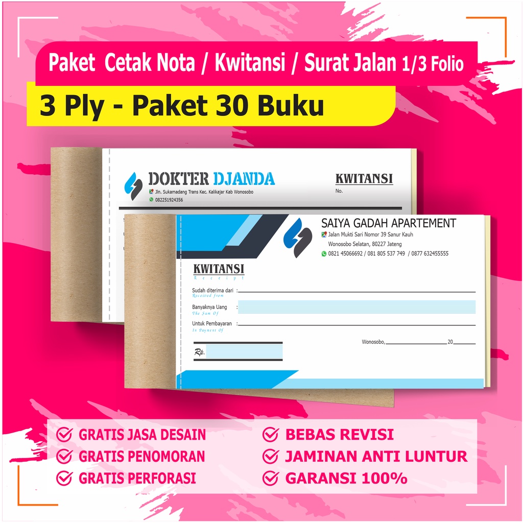 

cetak kwitansi custom 3 ply / Paket 30 buku ( 1 RIM ) nota custom surat jalan custom BEBAS DESAIN