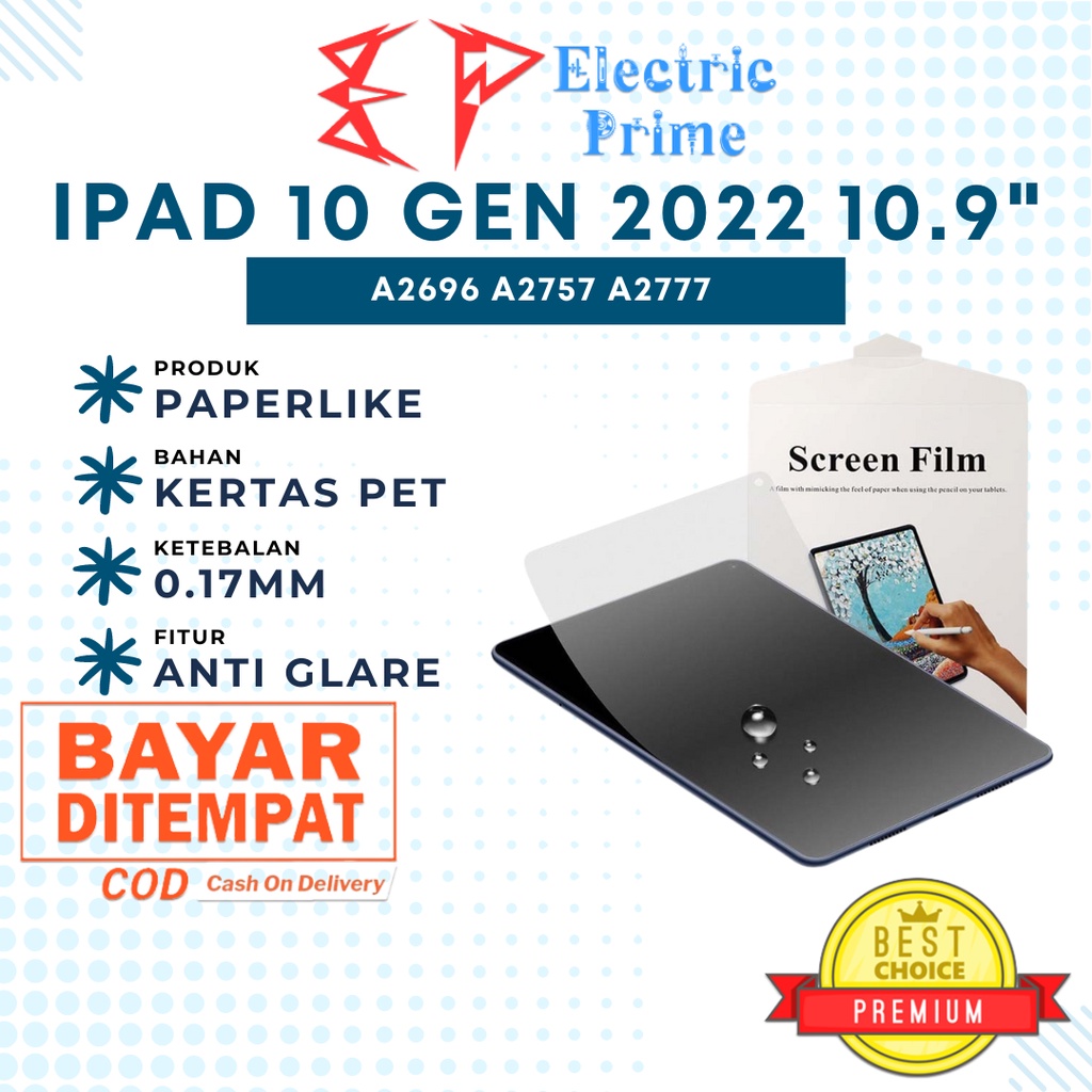 Anti Gores Film iPad 10th Gen 10.9 inch 2022 TRIPLEDI Paper Like Pelindung Layar Tablet A2696 A2757 A2777 Screen Protector Matte PET