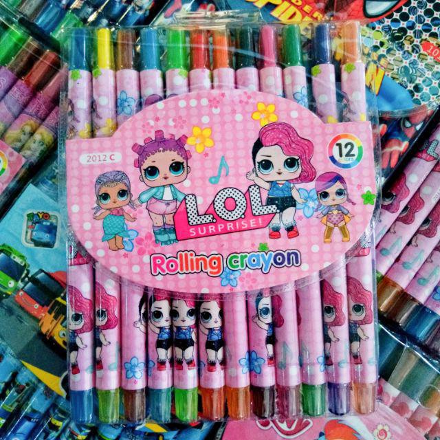 TOKO21GROSIR -- ROLLING CRAYON PUTAR PANJANG KARAKTER 12 WARNA