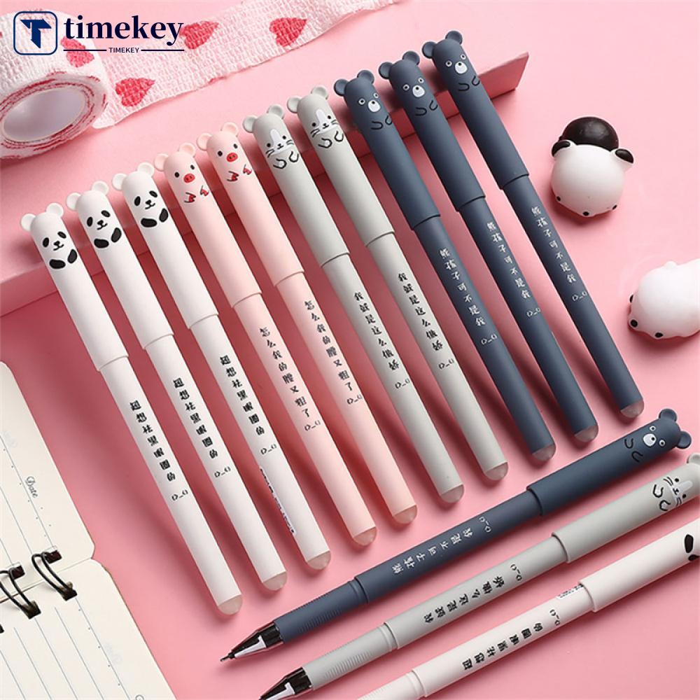 Timekey 0.35mm Dihapus Gel Pen Set Biru/Hitam Tinta Ballpoint Refill Batang Perlengkapan Menulis Siswa Sekolah Kantor Alat Tulis E6F4