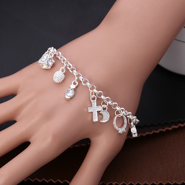 Strap Silang Untuk Jam Tangan | Liontin Bentuk Bulan Bintang | 925 Silver | Gelang Dengan 13 Liontin | Aksesoris Wanita | Sendok Garpu Bahan Stainless Steel