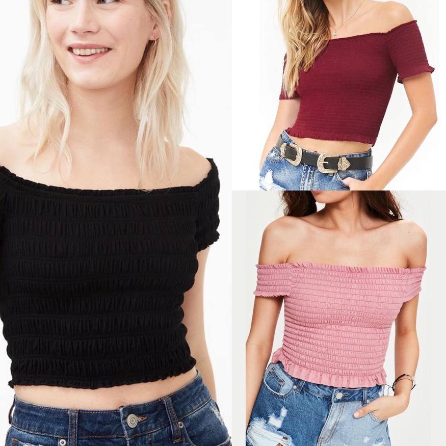 ◙ Aeropostale Smocked Crop Off Shoulder ℗