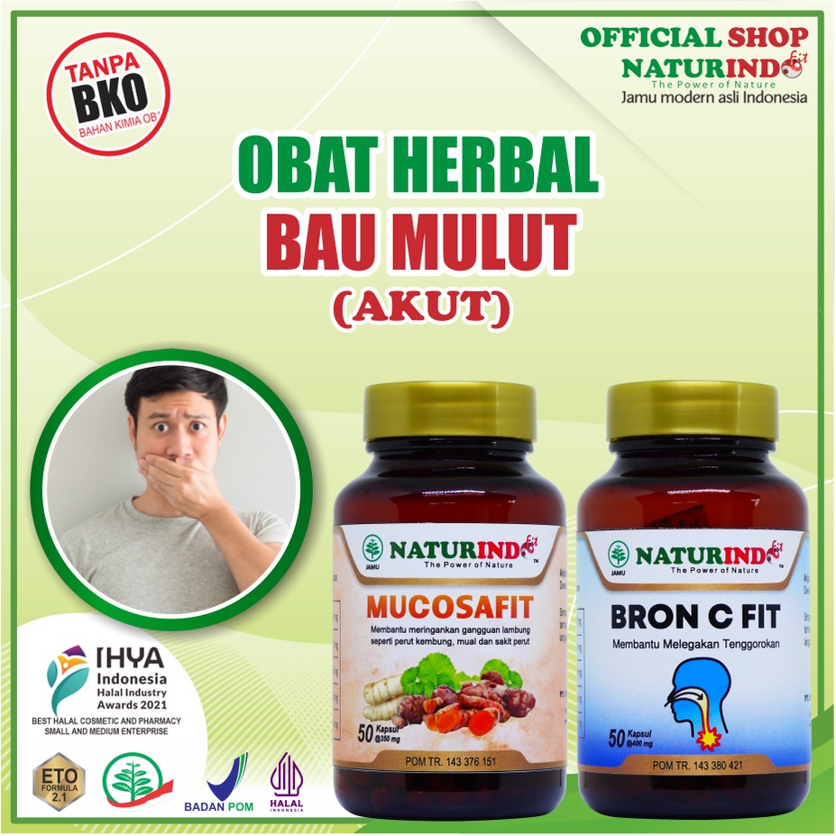 Obat Bau Mulut Krois Halitosis Herbal Alami Naturindo MUCOSAFIT + BRON C FIT