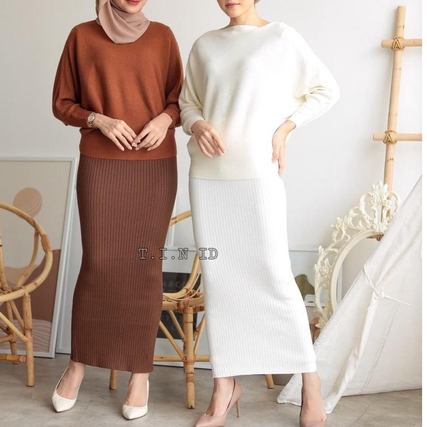 ♖ Rok rajut span premium Import Long pensil rib knit skirt ➲