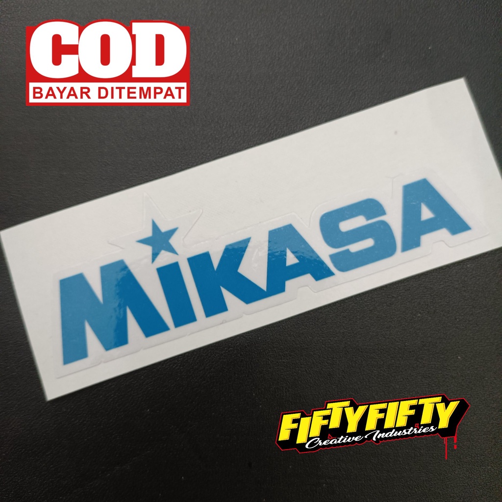 Stiker Print Cut MIKASA Stiker Printing Laminasi Glossy Stiker Motor Mobil Helm Sudah Membentuk Pola Desain