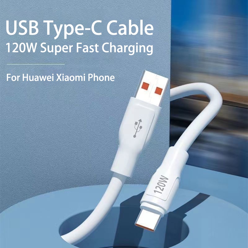 Kabel 120W 6A Super Fast Charge Tipe C Untuk Android iPhone Aksesoris Charger USB C Cable