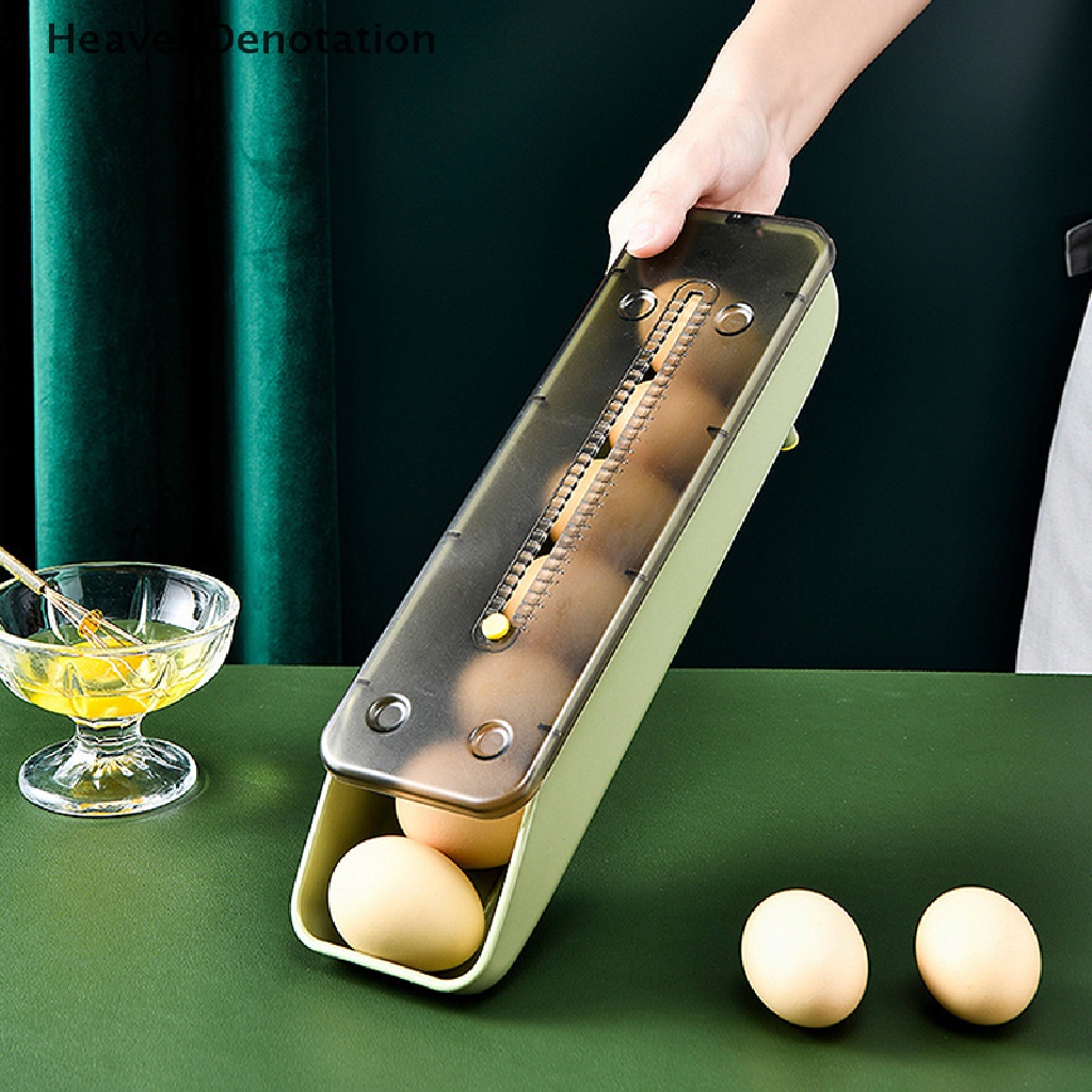 [HeavenDenotation] Rolling Egg Storage Box Otomatis Wadah Penyimpanan Plastik Dapur Kulkas Rak Penyimpanan Tempat Telur Keranjang Karton Tray HDV