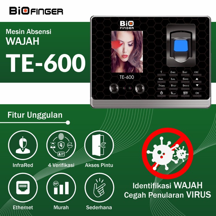 

[[JNT COD]] Mesin Absensi Wajah BioFinger TE-600, Kabel LAN, Murah Garansi 1 Thn