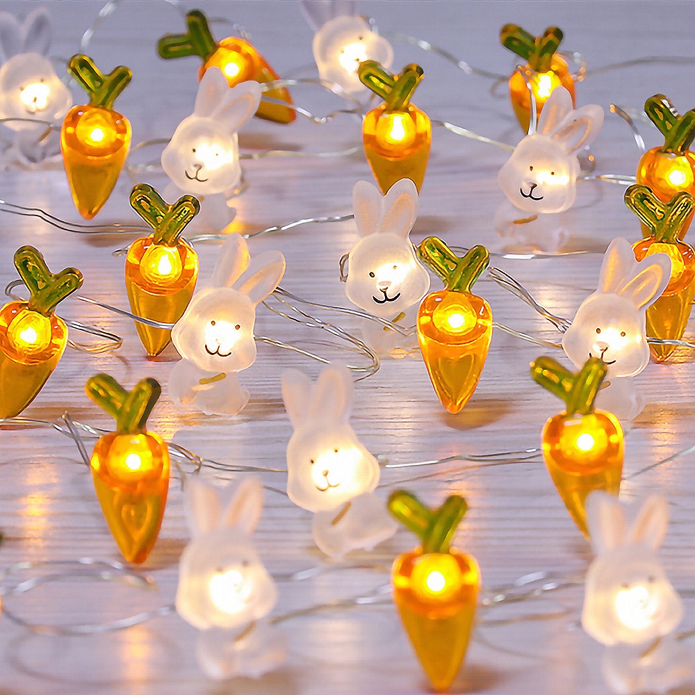 [Featured] Easter 1 / 2M 10 / 20LEDs Cute Bunny String Light USB / Battery Powered 3D Eggs Rabbit Carrot Fairy Lights Party Supplies Home Garden Decoration