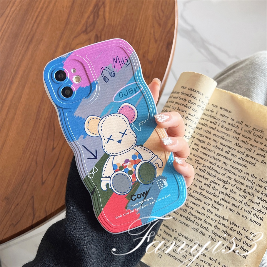 Compatible For iPhone 14 13 12 11 Pro Max X XR Xs Max 8 7 6 6s Plus SE 2020 Kompatibel Untuk Indah Berwarna Beruang Gelombang Bingkai Ponsel Case TPU Lembut Cover Pelindung