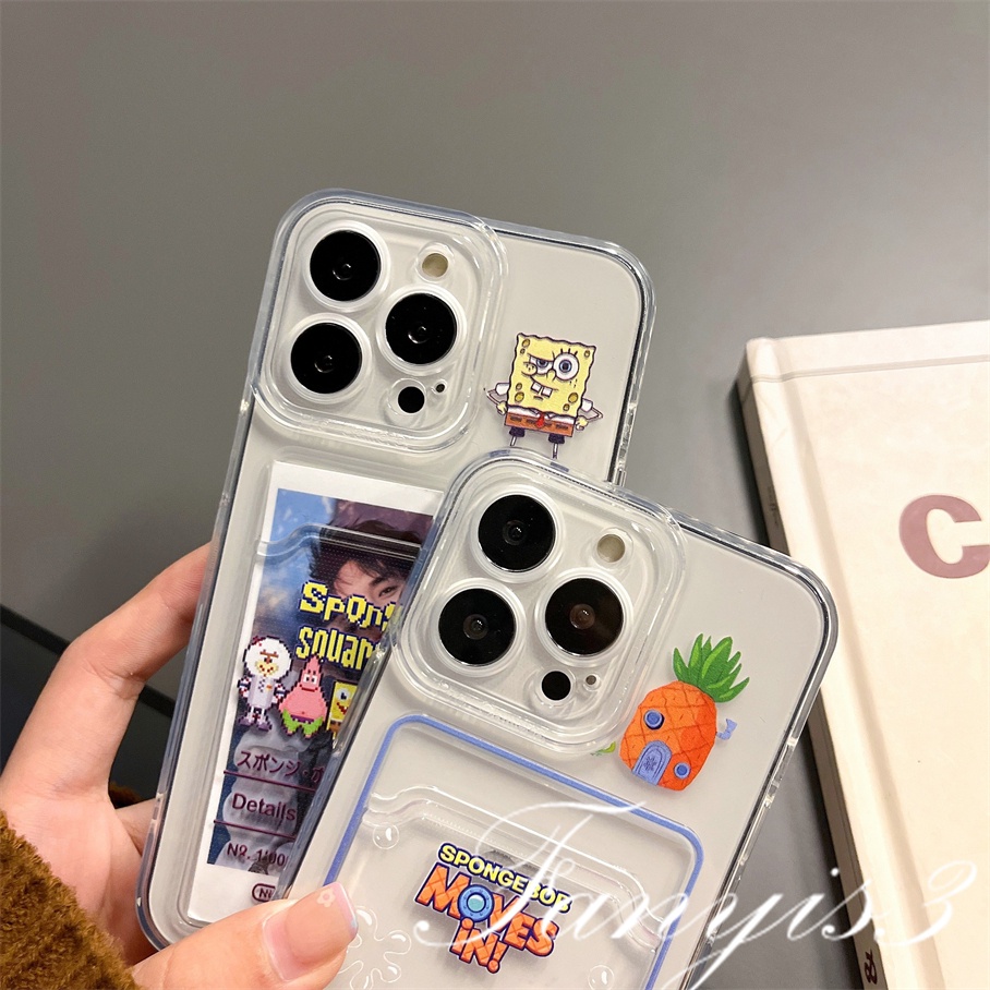 Compatible For IPhone 14 13 12 11 Pro Max X XR Xs Max 8 7 Plus SE 2020 Kompatibel Untuk Karakter Kartun Card Holder Phone Case Clear TPU Soft Cover Pelindung