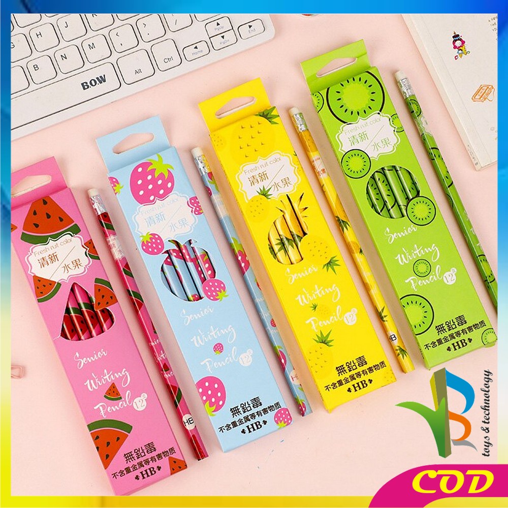 RB-A49 Pensil Kayu Set 12IN1 Motif Buah Dengan Penghapus Praktis / Pensil 12pcs Alat Tulis Sekolah Pencil Fruits With Eraser Import